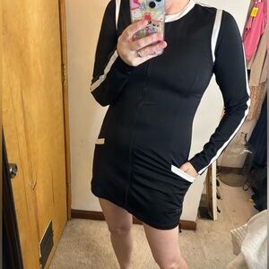 Michael Michael Kors Black Zip Front Tennis Style Dress White Stripes